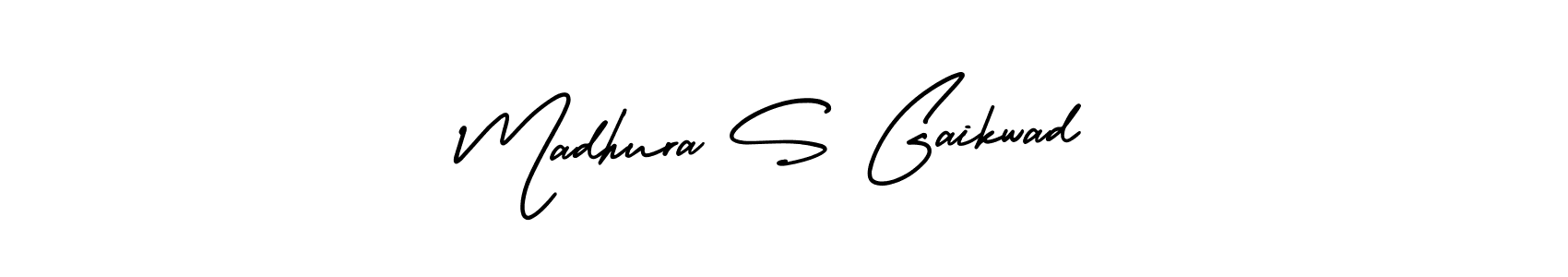 The best way (AmerikaSignatureDemo-Regular) to make a short signature is to pick only two or three words in your name. The name Madhura S Gaikwad include a total of six letters. For converting this name. Madhura S Gaikwad signature style 3 images and pictures png