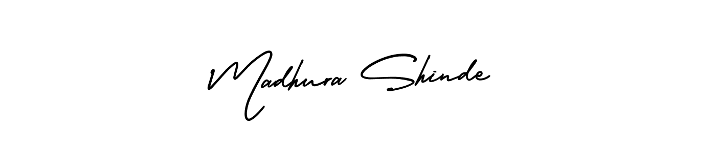 You should practise on your own different ways (AmerikaSignatureDemo-Regular) to write your name (Madhura Shinde) in signature. don't let someone else do it for you. Madhura Shinde signature style 3 images and pictures png