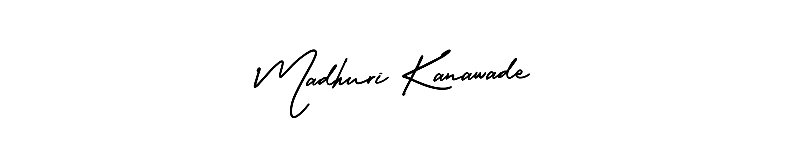 You should practise on your own different ways (AmerikaSignatureDemo-Regular) to write your name (Madhuri Kanawade) in signature. don't let someone else do it for you. Madhuri Kanawade signature style 3 images and pictures png