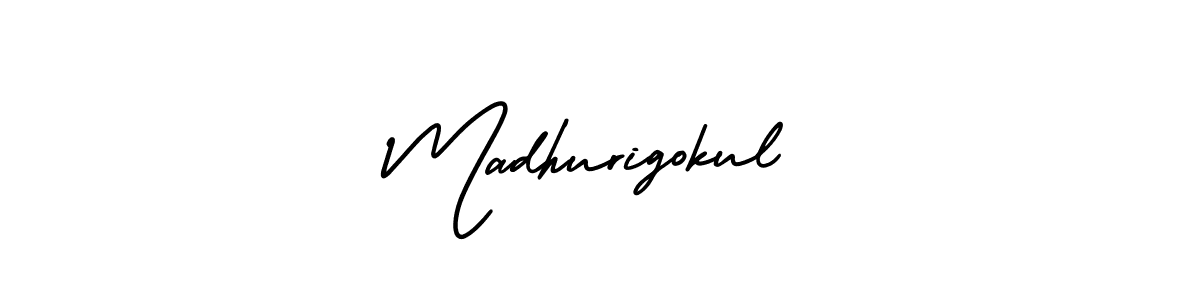 This is the best signature style for the Madhurigokul name. Also you like these signature font (AmerikaSignatureDemo-Regular). Mix name signature. Madhurigokul signature style 3 images and pictures png