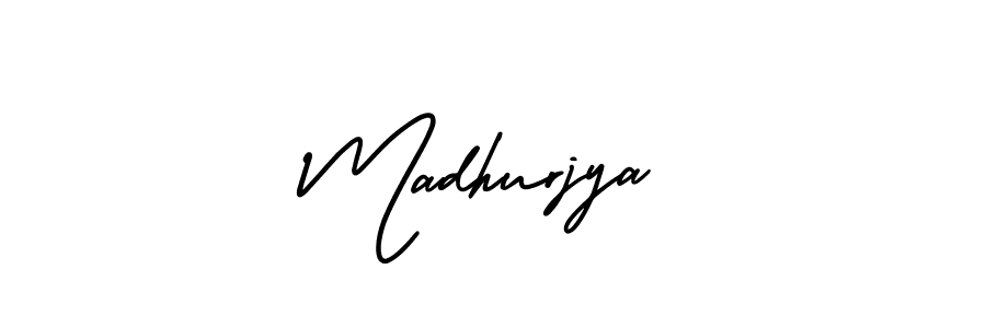 How to make Madhurjya name signature. Use AmerikaSignatureDemo-Regular style for creating short signs online. This is the latest handwritten sign. Madhurjya signature style 3 images and pictures png