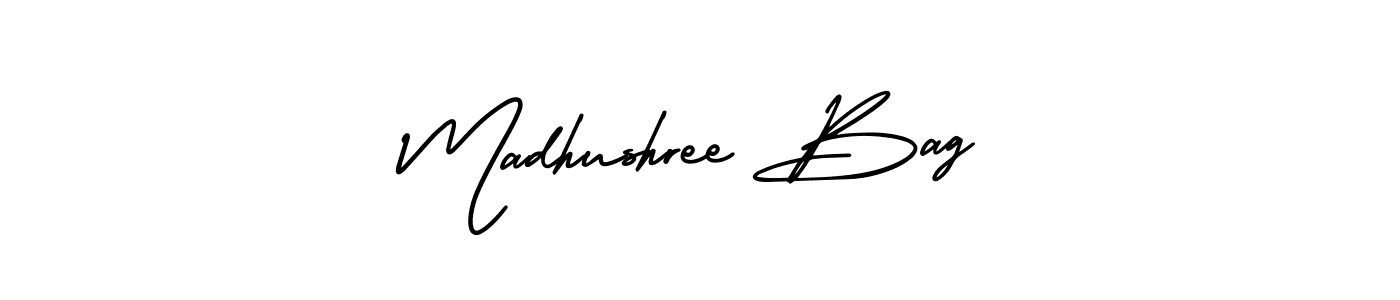 The best way (AmerikaSignatureDemo-Regular) to make a short signature is to pick only two or three words in your name. The name Madhushree Bag include a total of six letters. For converting this name. Madhushree Bag signature style 3 images and pictures png