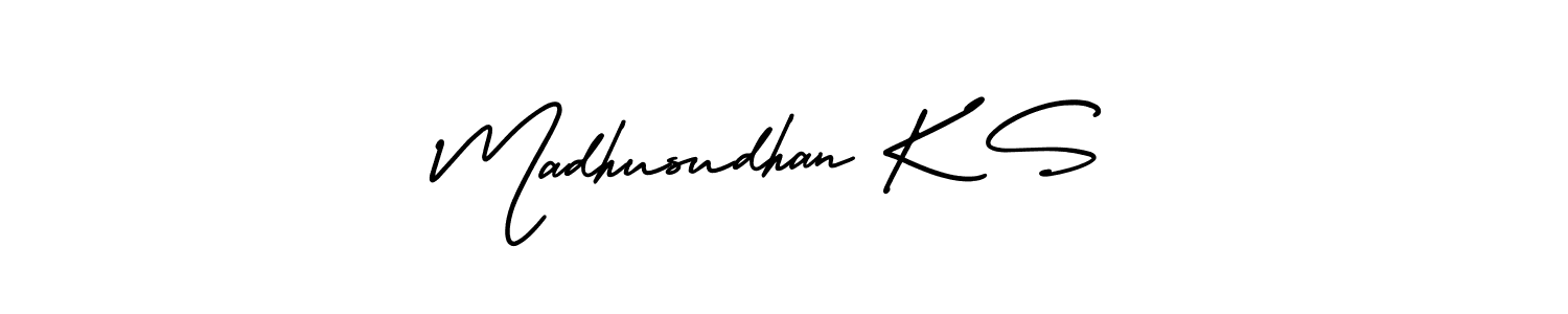 The best way (AmerikaSignatureDemo-Regular) to make a short signature is to pick only two or three words in your name. The name Madhusudhan K S include a total of six letters. For converting this name. Madhusudhan K S signature style 3 images and pictures png
