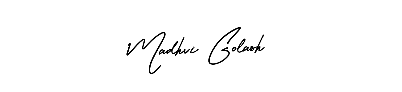 The best way (AmerikaSignatureDemo-Regular) to make a short signature is to pick only two or three words in your name. The name Madhvi Golash include a total of six letters. For converting this name. Madhvi Golash signature style 3 images and pictures png