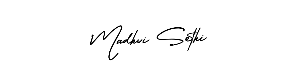 How to make Madhvi Sethi name signature. Use AmerikaSignatureDemo-Regular style for creating short signs online. This is the latest handwritten sign. Madhvi Sethi signature style 3 images and pictures png