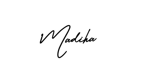 You should practise on your own different ways (AmerikaSignatureDemo-Regular) to write your name (Madiha) in signature. don't let someone else do it for you. Madiha signature style 3 images and pictures png