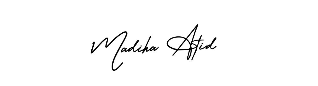 Use a signature maker to create a handwritten signature online. With this signature software, you can design (AmerikaSignatureDemo-Regular) your own signature for name Madiha Atid. Madiha Atid signature style 3 images and pictures png