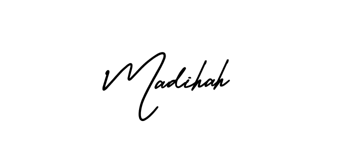 The best way (AmerikaSignatureDemo-Regular) to make a short signature is to pick only two or three words in your name. The name Madihah include a total of six letters. For converting this name. Madihah signature style 3 images and pictures png