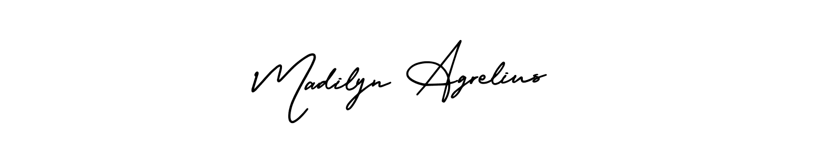 You should practise on your own different ways (AmerikaSignatureDemo-Regular) to write your name (Madilyn Agrelius) in signature. don't let someone else do it for you. Madilyn Agrelius signature style 3 images and pictures png