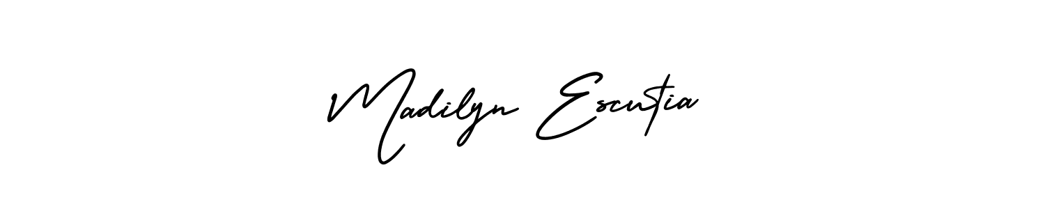 The best way (AmerikaSignatureDemo-Regular) to make a short signature is to pick only two or three words in your name. The name Madilyn Escutia include a total of six letters. For converting this name. Madilyn Escutia signature style 3 images and pictures png