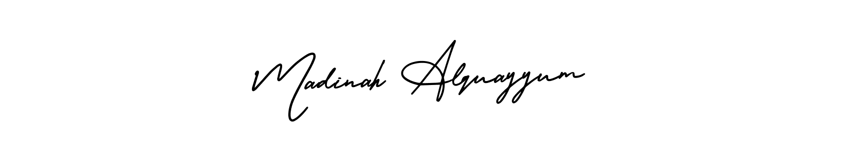 if you are searching for the best signature style for your name Madinah Alquayyum. so please give up your signature search. here we have designed multiple signature styles  using AmerikaSignatureDemo-Regular. Madinah Alquayyum signature style 3 images and pictures png