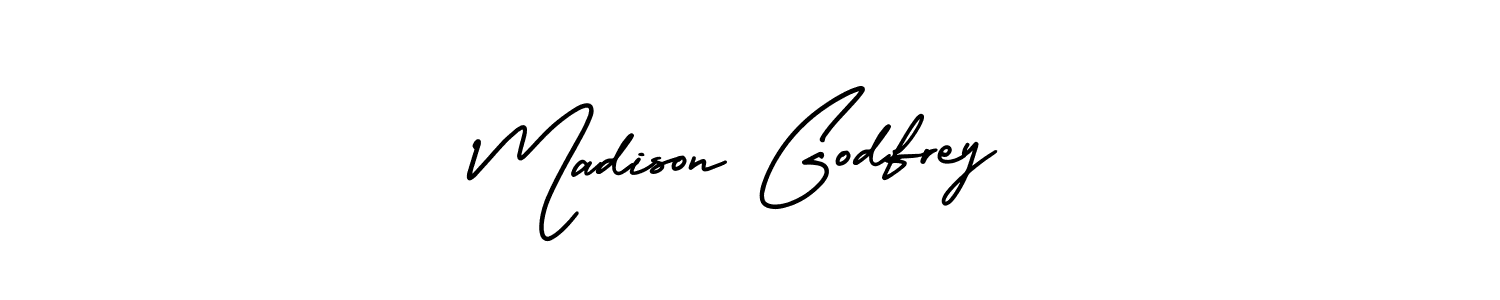 You should practise on your own different ways (AmerikaSignatureDemo-Regular) to write your name (Madison Godfrey) in signature. don't let someone else do it for you. Madison Godfrey signature style 3 images and pictures png