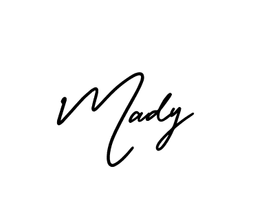 You should practise on your own different ways (AmerikaSignatureDemo-Regular) to write your name (Mady) in signature. don't let someone else do it for you. Mady signature style 3 images and pictures png