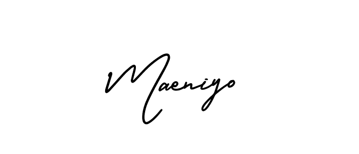 The best way (AmerikaSignatureDemo-Regular) to make a short signature is to pick only two or three words in your name. The name Maeniyo include a total of six letters. For converting this name. Maeniyo signature style 3 images and pictures png