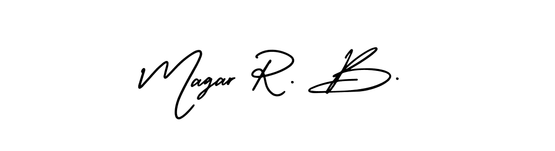 The best way (AmerikaSignatureDemo-Regular) to make a short signature is to pick only two or three words in your name. The name Magar R. B. include a total of six letters. For converting this name. Magar R. B. signature style 3 images and pictures png