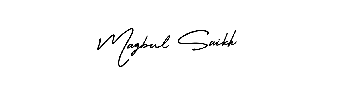 Also You can easily find your signature by using the search form. We will create Magbul Saikh name handwritten signature images for you free of cost using AmerikaSignatureDemo-Regular sign style. Magbul Saikh signature style 3 images and pictures png