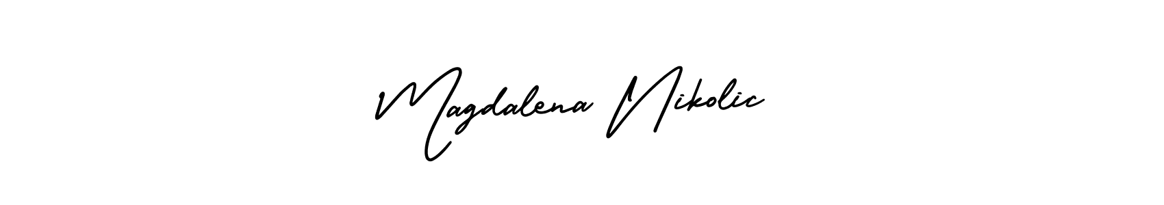 You should practise on your own different ways (AmerikaSignatureDemo-Regular) to write your name (Magdalena Nikolic) in signature. don't let someone else do it for you. Magdalena Nikolic signature style 3 images and pictures png