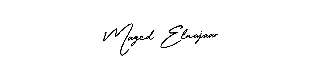 The best way (AmerikaSignatureDemo-Regular) to make a short signature is to pick only two or three words in your name. The name Maged Elnajaar include a total of six letters. For converting this name. Maged Elnajaar signature style 3 images and pictures png