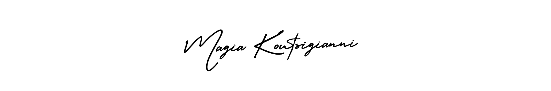 You should practise on your own different ways (AmerikaSignatureDemo-Regular) to write your name (Magia Koutsigianni) in signature. don't let someone else do it for you. Magia Koutsigianni signature style 3 images and pictures png