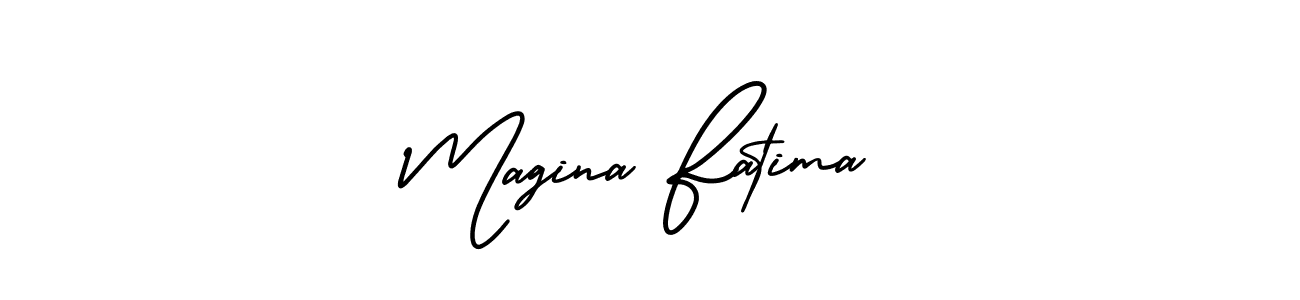 The best way (AmerikaSignatureDemo-Regular) to make a short signature is to pick only two or three words in your name. The name Magina Fatima include a total of six letters. For converting this name. Magina Fatima signature style 3 images and pictures png