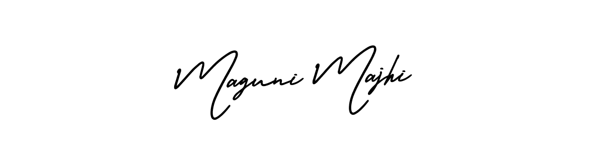 You should practise on your own different ways (AmerikaSignatureDemo-Regular) to write your name (Maguni Majhi) in signature. don't let someone else do it for you. Maguni Majhi signature style 3 images and pictures png