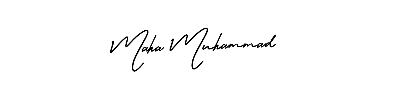 The best way (AmerikaSignatureDemo-Regular) to make a short signature is to pick only two or three words in your name. The name Maha Muhammad include a total of six letters. For converting this name. Maha Muhammad signature style 3 images and pictures png