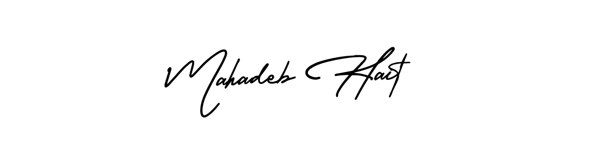 You should practise on your own different ways (AmerikaSignatureDemo-Regular) to write your name (Mahadeb Hait) in signature. don't let someone else do it for you. Mahadeb Hait signature style 3 images and pictures png