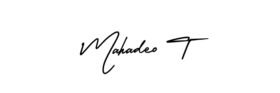 You should practise on your own different ways (AmerikaSignatureDemo-Regular) to write your name (Mahadeo T) in signature. don't let someone else do it for you. Mahadeo T signature style 3 images and pictures png
