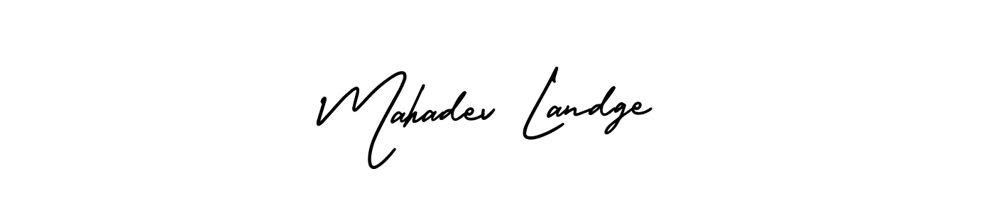 You should practise on your own different ways (AmerikaSignatureDemo-Regular) to write your name (Mahadev Landge) in signature. don't let someone else do it for you. Mahadev Landge signature style 3 images and pictures png