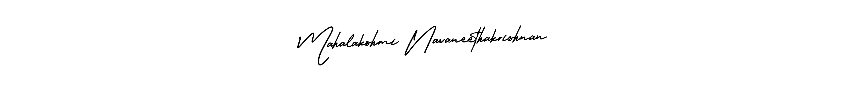 The best way (AmerikaSignatureDemo-Regular) to make a short signature is to pick only two or three words in your name. The name Mahalakshmi Navaneethakrishnan include a total of six letters. For converting this name. Mahalakshmi Navaneethakrishnan signature style 3 images and pictures png