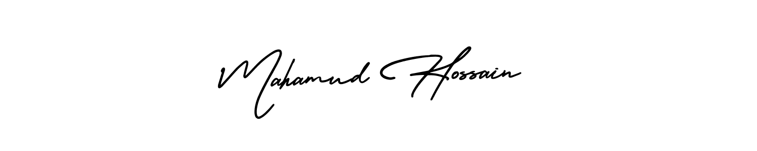 You should practise on your own different ways (AmerikaSignatureDemo-Regular) to write your name (Mahamud Hossain) in signature. don't let someone else do it for you. Mahamud Hossain signature style 3 images and pictures png