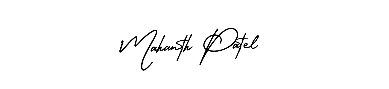 You should practise on your own different ways (AmerikaSignatureDemo-Regular) to write your name (Mahanth Patel) in signature. don't let someone else do it for you. Mahanth Patel signature style 3 images and pictures png