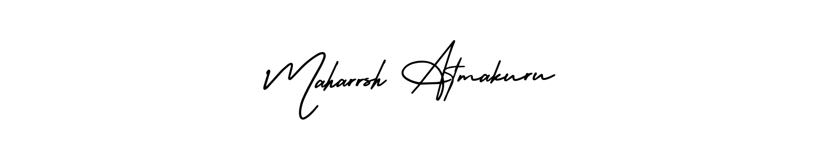 You should practise on your own different ways (AmerikaSignatureDemo-Regular) to write your name (Maharrsh Atmakuru) in signature. don't let someone else do it for you. Maharrsh Atmakuru signature style 3 images and pictures png