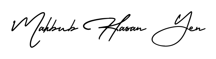 The AmerikaSignatureDemo-Regular font gives name Mahbub Hasan Yen a signature that looks effortless yet distinguished. Download high-res PNG instantly. Mahbub Hasan Yen signature style 3 images and pictures png