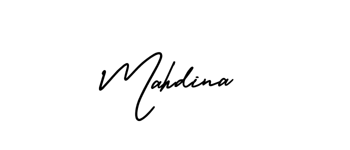 You should practise on your own different ways (AmerikaSignatureDemo-Regular) to write your name (Mahdina) in signature. don't let someone else do it for you. Mahdina signature style 3 images and pictures png