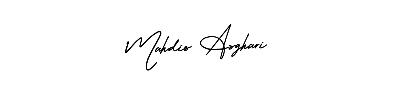 You should practise on your own different ways (AmerikaSignatureDemo-Regular) to write your name (Mahdis Asghari) in signature. don't let someone else do it for you. Mahdis Asghari signature style 3 images and pictures png