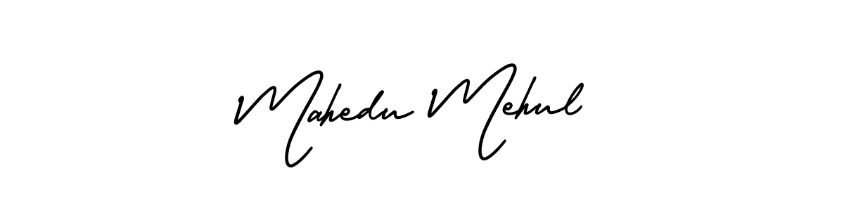 The best way (AmerikaSignatureDemo-Regular) to make a short signature is to pick only two or three words in your name. The name Mahedu Mehul include a total of six letters. For converting this name. Mahedu Mehul signature style 3 images and pictures png