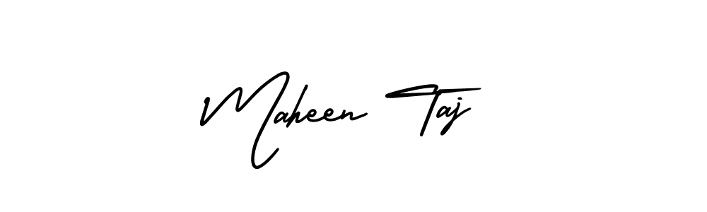 The best way (AmerikaSignatureDemo-Regular) to make a short signature is to pick only two or three words in your name. The name Maheen Taj include a total of six letters. For converting this name. Maheen Taj signature style 3 images and pictures png