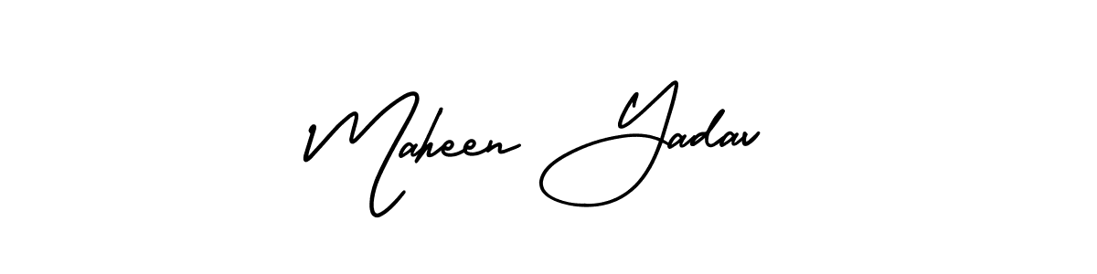 You should practise on your own different ways (AmerikaSignatureDemo-Regular) to write your name (Maheen Yadav) in signature. don't let someone else do it for you. Maheen Yadav signature style 3 images and pictures png