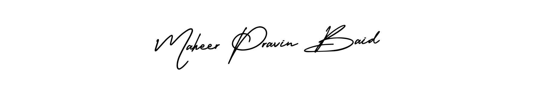 This is the best signature style for the Maheer Pravin Baid name. Also you like these signature font (AmerikaSignatureDemo-Regular). Mix name signature. Maheer Pravin Baid signature style 3 images and pictures png