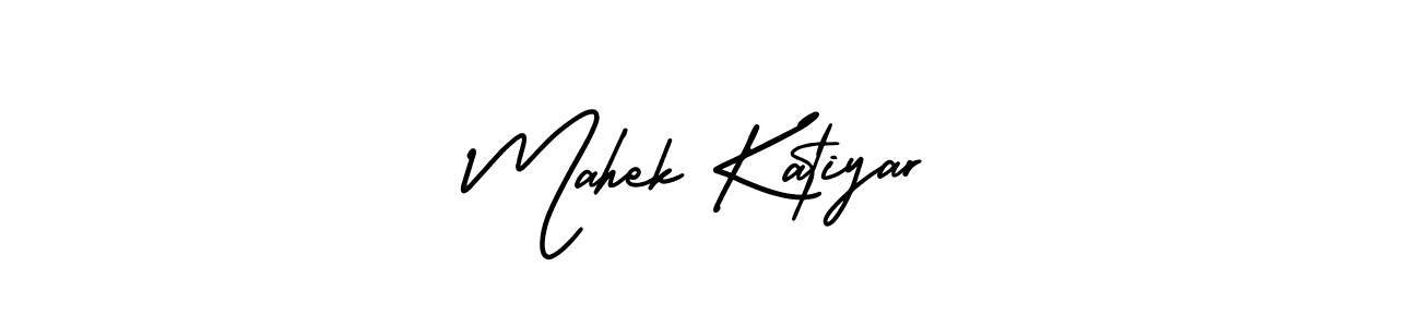 You should practise on your own different ways (AmerikaSignatureDemo-Regular) to write your name (Mahek Katiyar) in signature. don't let someone else do it for you. Mahek Katiyar signature style 3 images and pictures png