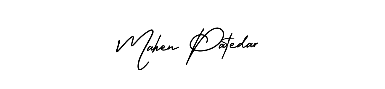 The best way (AmerikaSignatureDemo-Regular) to make a short signature is to pick only two or three words in your name. The name Mahen Patedar include a total of six letters. For converting this name. Mahen Patedar signature style 3 images and pictures png