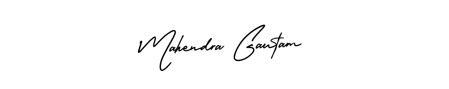 You should practise on your own different ways (AmerikaSignatureDemo-Regular) to write your name (Mahendra Gautam) in signature. don't let someone else do it for you. Mahendra Gautam signature style 3 images and pictures png