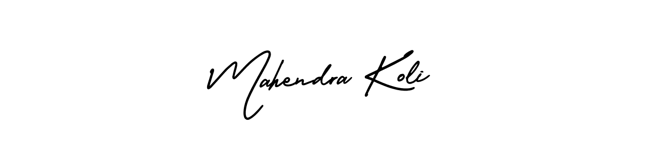 You should practise on your own different ways (AmerikaSignatureDemo-Regular) to write your name (Mahendra Koli) in signature. don't let someone else do it for you. Mahendra Koli signature style 3 images and pictures png