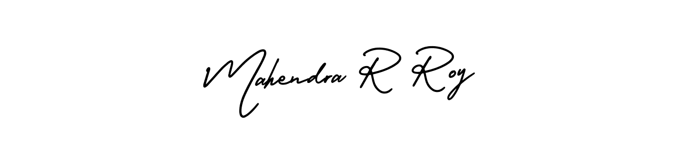 You should practise on your own different ways (AmerikaSignatureDemo-Regular) to write your name (Mahendra R Roy) in signature. don't let someone else do it for you. Mahendra R Roy signature style 3 images and pictures png