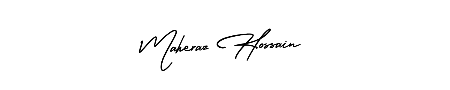 The best way (AmerikaSignatureDemo-Regular) to make a short signature is to pick only two or three words in your name. The name Maheraz Hossain include a total of six letters. For converting this name. Maheraz Hossain signature style 3 images and pictures png