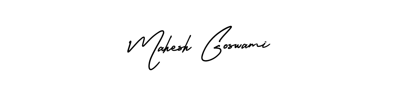You should practise on your own different ways (AmerikaSignatureDemo-Regular) to write your name (Mahesh Goswami) in signature. don't let someone else do it for you. Mahesh Goswami signature style 3 images and pictures png
