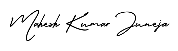 Designed for modern professionals: Mahesh Kumar Juneja name signature crafted with AmerikaSignatureDemo-Regular script. Ready for digital PDF workflows. Mahesh Kumar Juneja signature style 3 images and pictures png