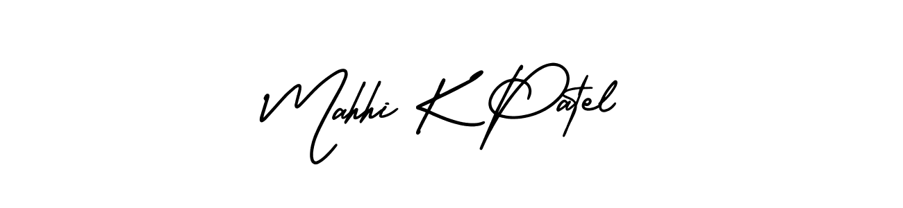 You should practise on your own different ways (AmerikaSignatureDemo-Regular) to write your name (Mahhi K Patel) in signature. don't let someone else do it for you. Mahhi K Patel signature style 3 images and pictures png