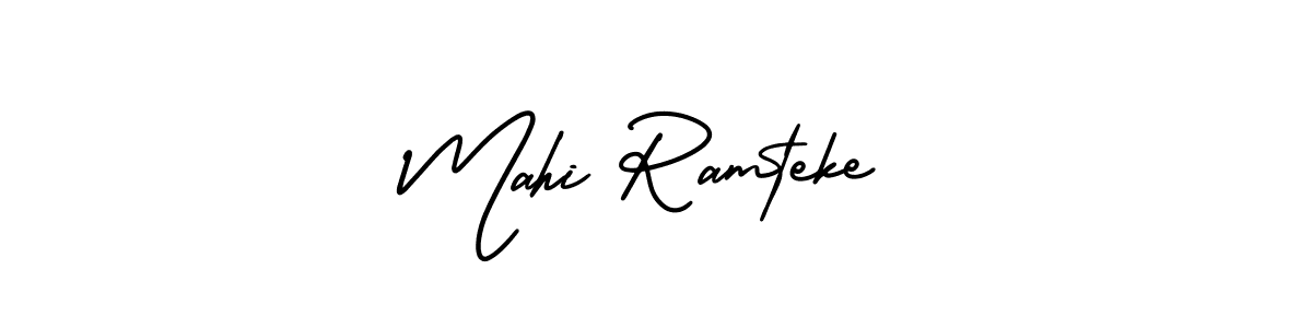 You should practise on your own different ways (AmerikaSignatureDemo-Regular) to write your name (Mahi Ramteke) in signature. don't let someone else do it for you. Mahi Ramteke signature style 3 images and pictures png